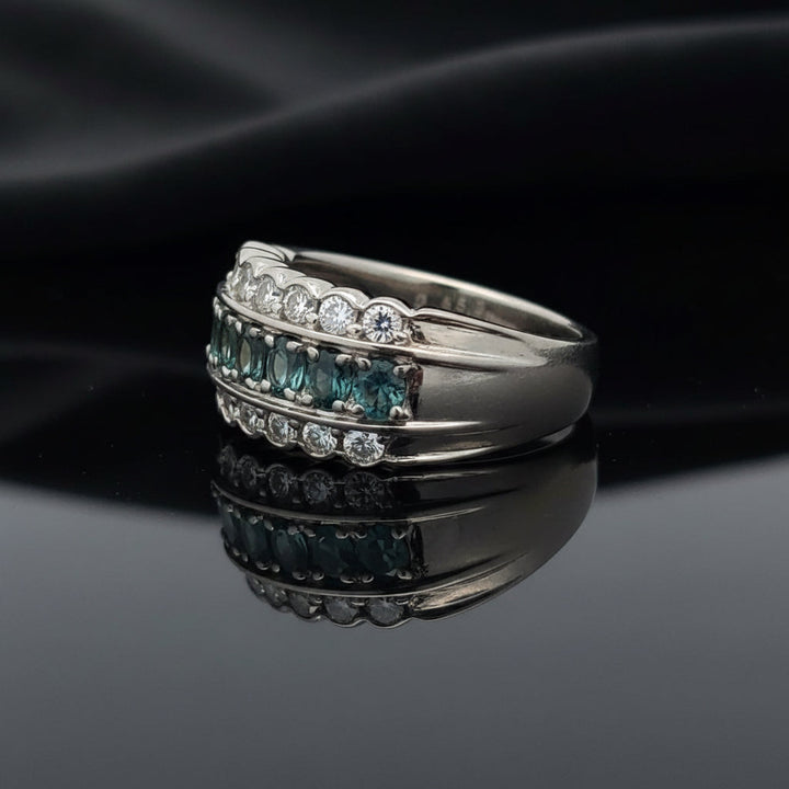 Estate Natural Color Change Alexandrite and Diamond Platinum Ring
