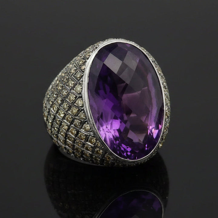 Gentleman Estate Diamond & Amethyst 18K White Gold Ring