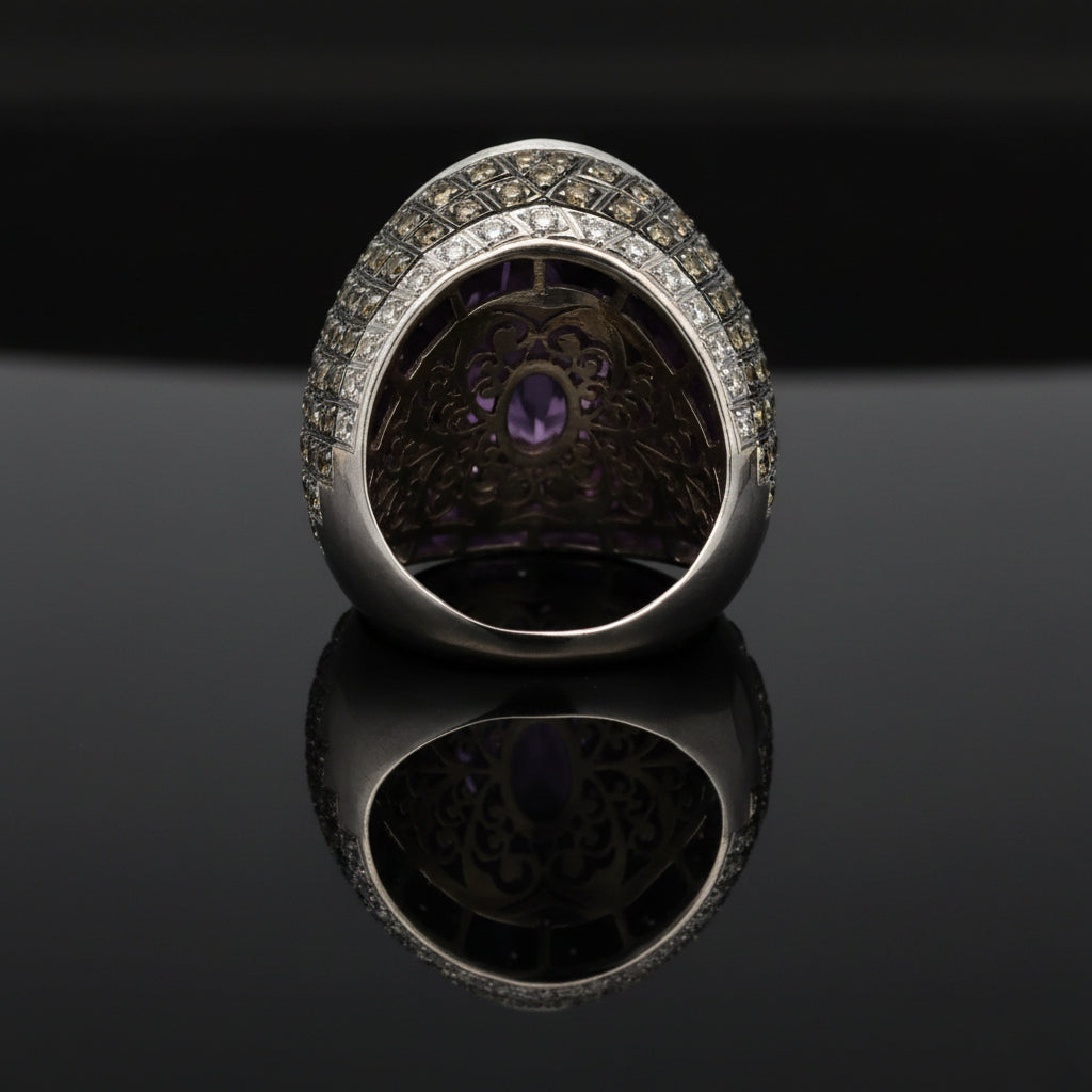 Gentleman Estate Diamond & Amethyst 18K White Gold Ring