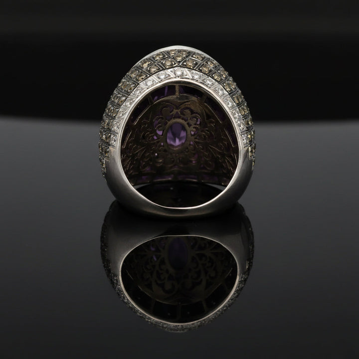 Gentleman Estate Diamond & Amethyst 18K White Gold Ring