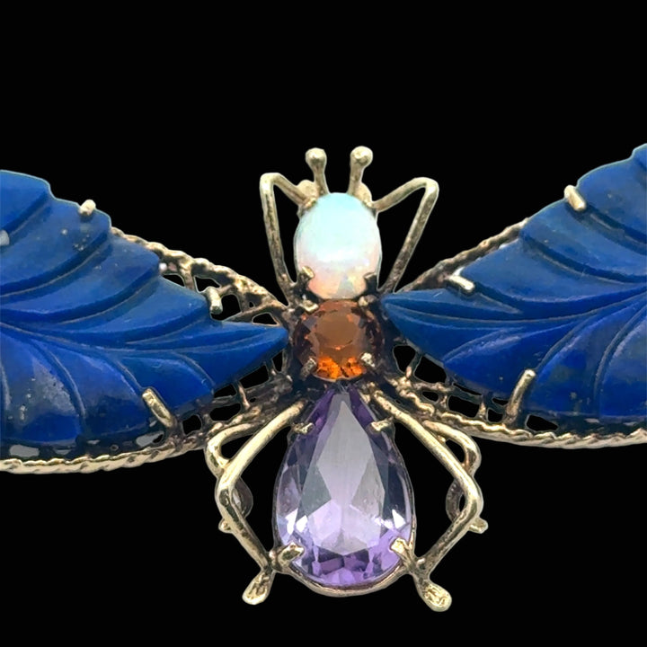 Estate Hand Made Lapis, Opal, Amethyst and Citrine Butterfly 14Kt Yellow Gold Pendant/Brooch