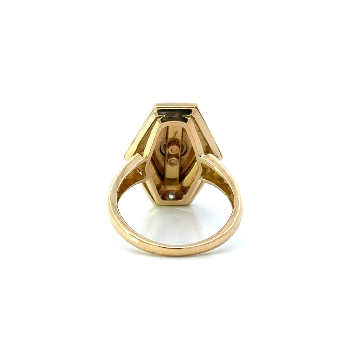 18K Yellow Gold Diamond & Red Enamel Cocktail Ring
