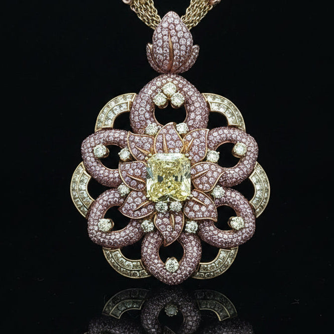 Personal Estate of Sultan of Brunei - Hassanal Bolkiah -Fancy Vivid Pink & Yellow Diamond (GIA) 18K Yellow/Rose Gold Necklace
