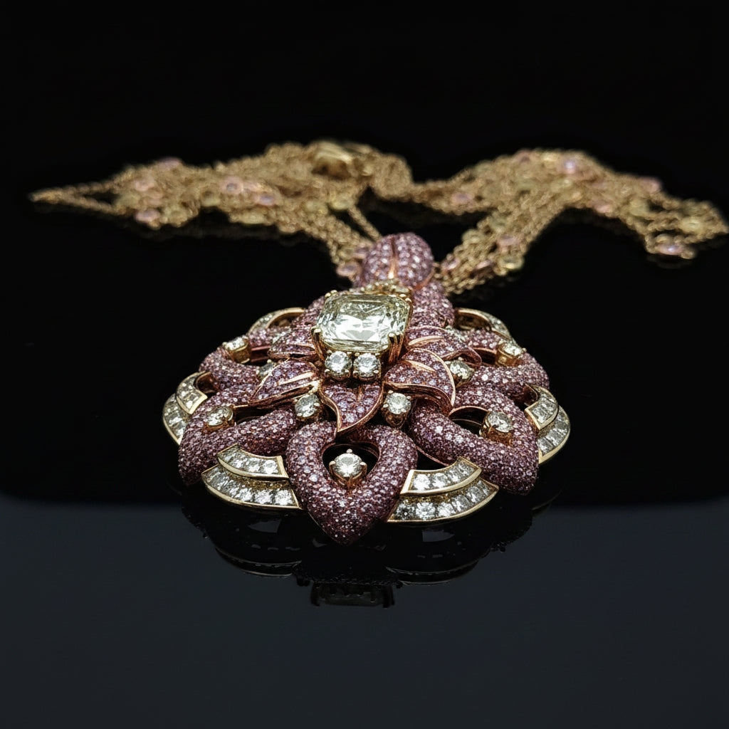 Personal Estate of Sultan of Brunei - Hassanal Bolkiah -Fancy Vivid Pink & Yellow Diamond (GIA) 18K Yellow/Rose Gold Necklace