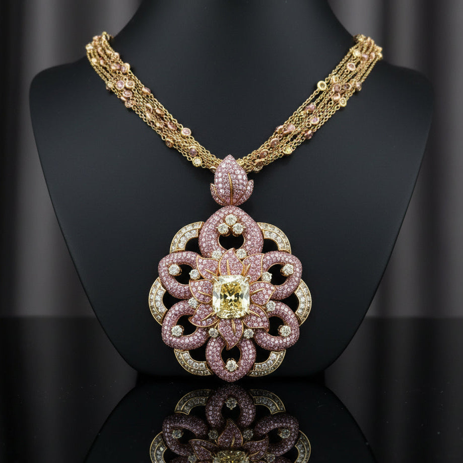 Personal Estate of Sultan of Brunei - Hassanal Bolkiah -Fancy Vivid Pink & Yellow Diamond (GIA) 18K Yellow/Rose Gold Necklace