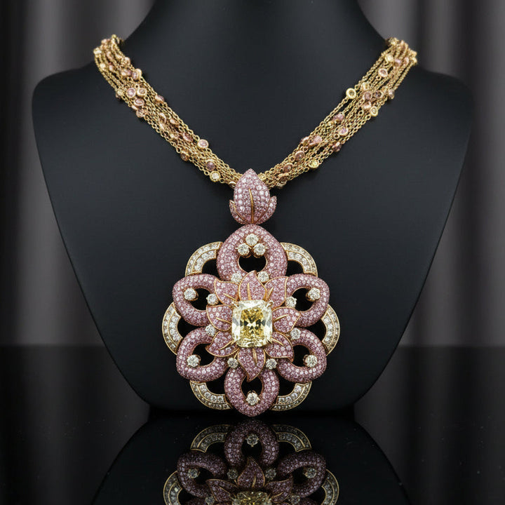 Personal Estate of Sultan of Brunei - Hassanal Bolkiah -Fancy Vivid Pink & Yellow Diamond (GIA) 18K Yellow/Rose Gold Necklace