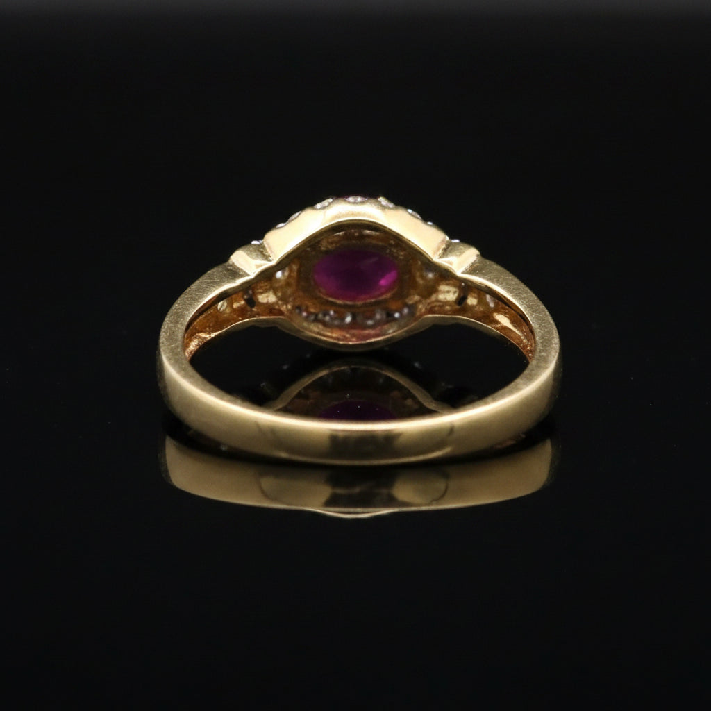 Estate Fine Ruby and Diamond 14K Yellow Gold Ring
