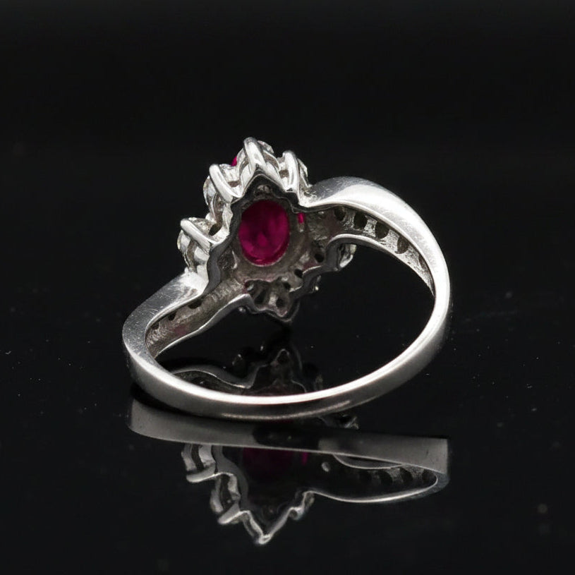 Estate Gem Ruby and Diamond 18K White Gold Ring
