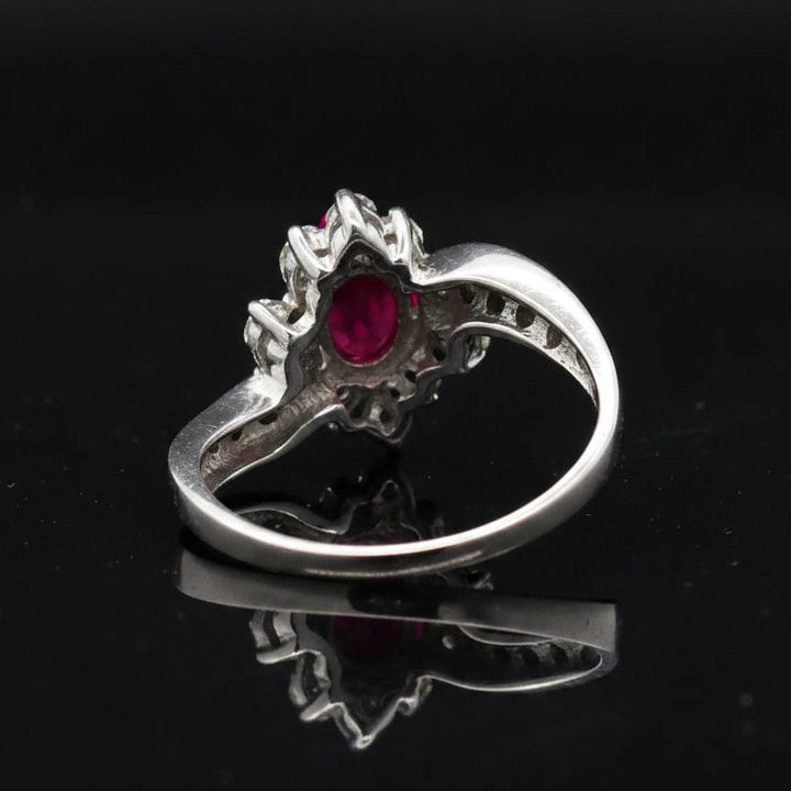 Estate Gem Ruby and Diamond 18K White Gold Ring