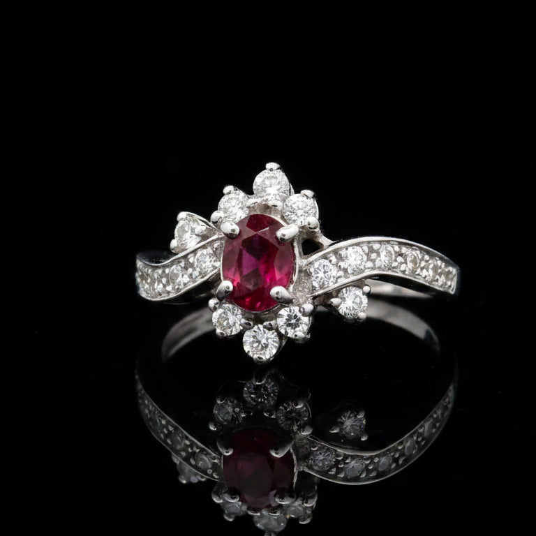 Estate Gem Ruby and Diamond 18K White Gold Ring