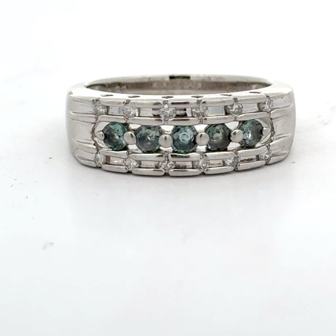 Estate Color Change Alexandrite and Diamond Platinum Ring