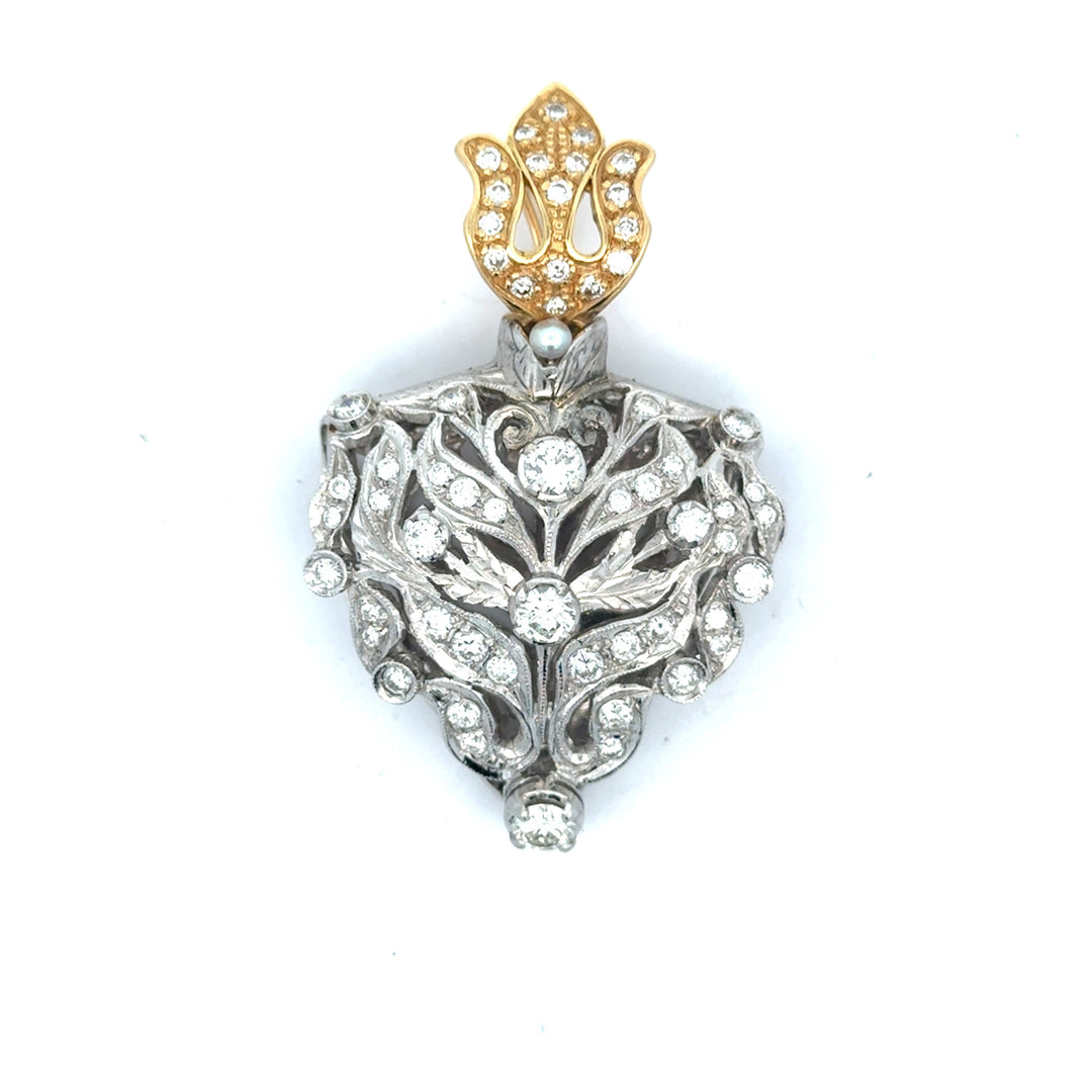 Estate Edwardian 1910 3.25cttw Diamond & Pearl 18Kt White & Yellow Gold Pendant