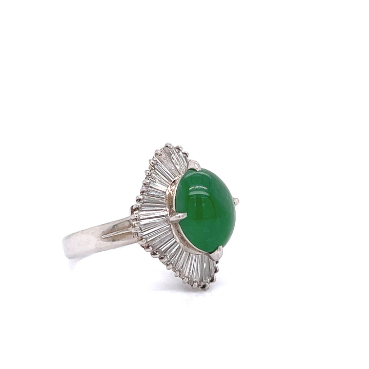 Green Jade & Diamond Platinum Ring