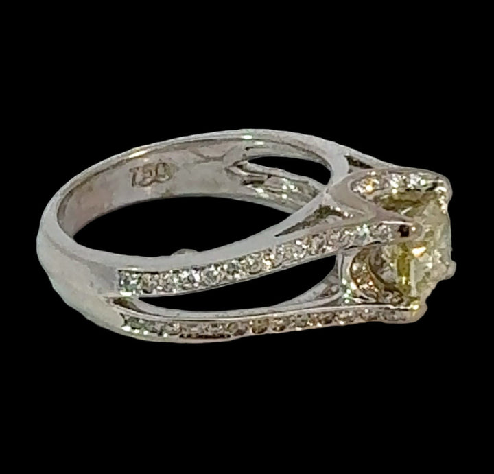 Estate Designer Verragio 1.21 ct Natural Fancy Yellow (GIA) Diamond 18K White Gold Ring 14738