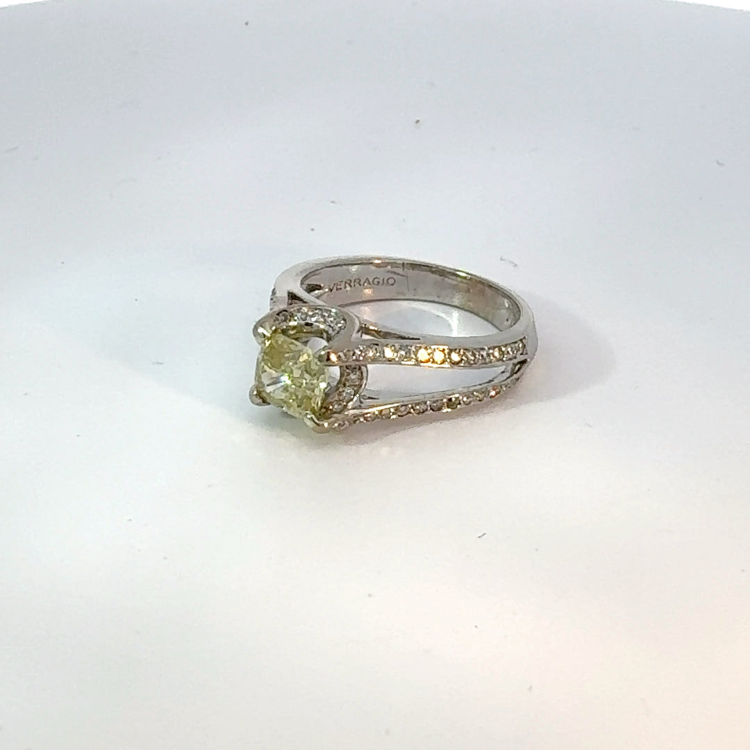 Estate Designer Verragio 1.21 ct Natural Fancy Yellow (GIA) Diamond 18K White Gold Ring 14738