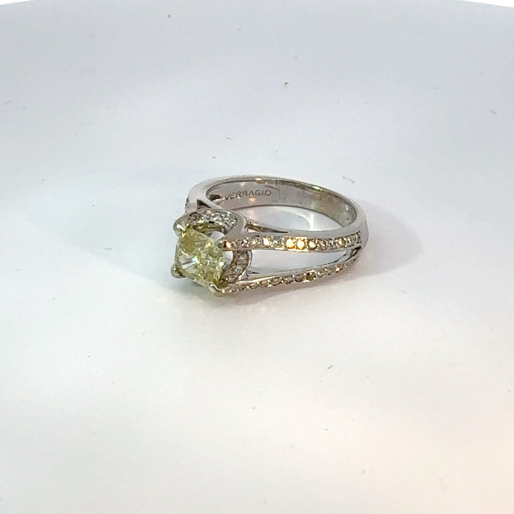 Estate Designer Verragio 1.21 ct Natural Fancy Yellow (GIA) Diamond 18K White Gold Ring 14738