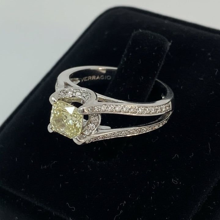 Estate Designer Verragio 1.21 ct Natural Fancy Yellow (GIA) Diamond 18K White Gold Ring 14738