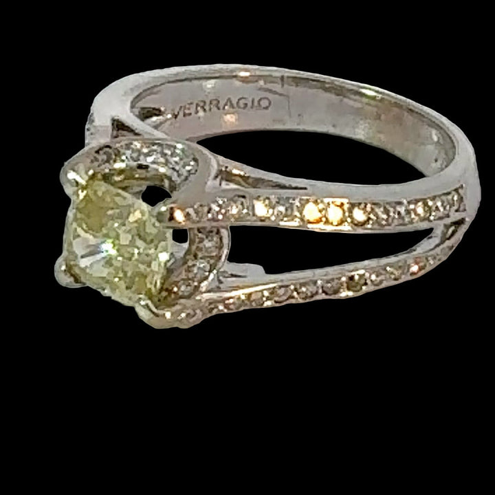 Estate Designer Verragio 1.21 ct Natural Fancy Yellow (GIA) Diamond 18K White Gold Ring 14738