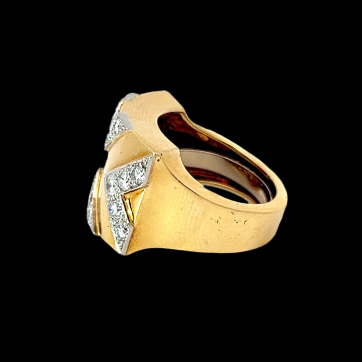 David Webb 18k Yellow Gold, Platinum and  Diamond Estate X Ring