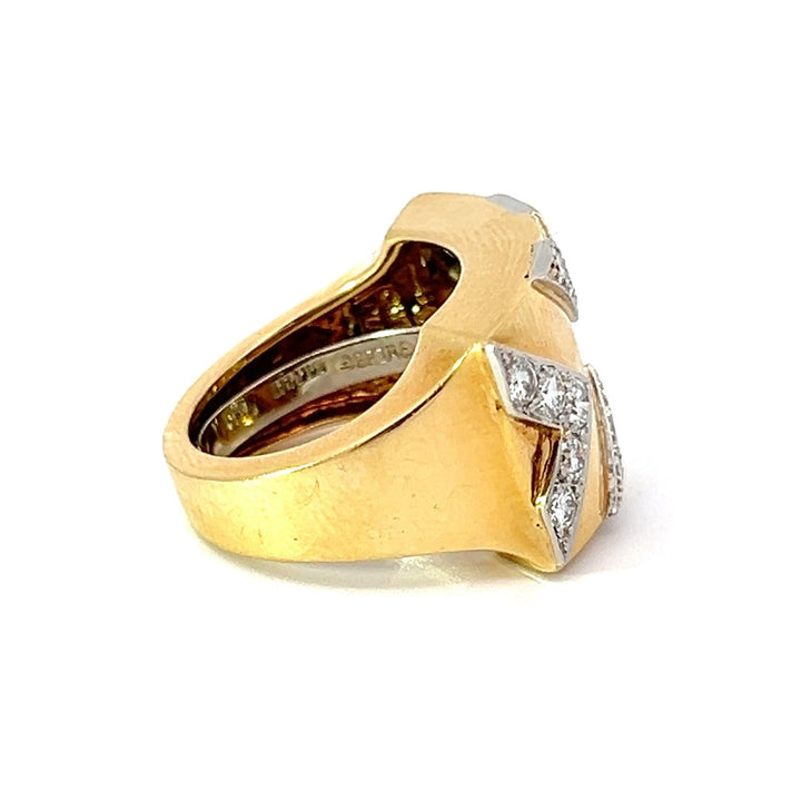 David Webb 18k Yellow Gold, Platinum and  Diamond Estate X Ring