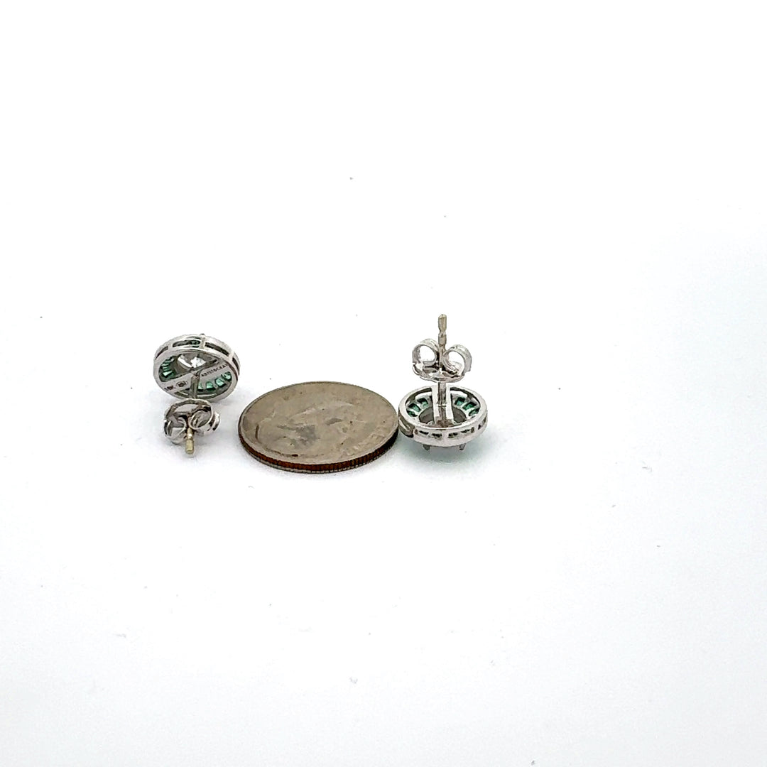 Emerald Earrings 18K White Gold (Center CZ)