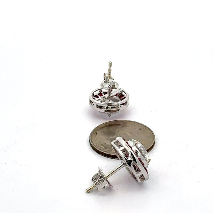 Ruby Earrings 18K White Gold Earrings (Center CZ)