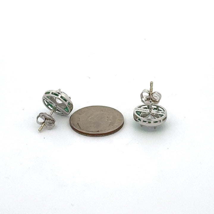 Emerald Earrings 18K White Gold (Center CZ)