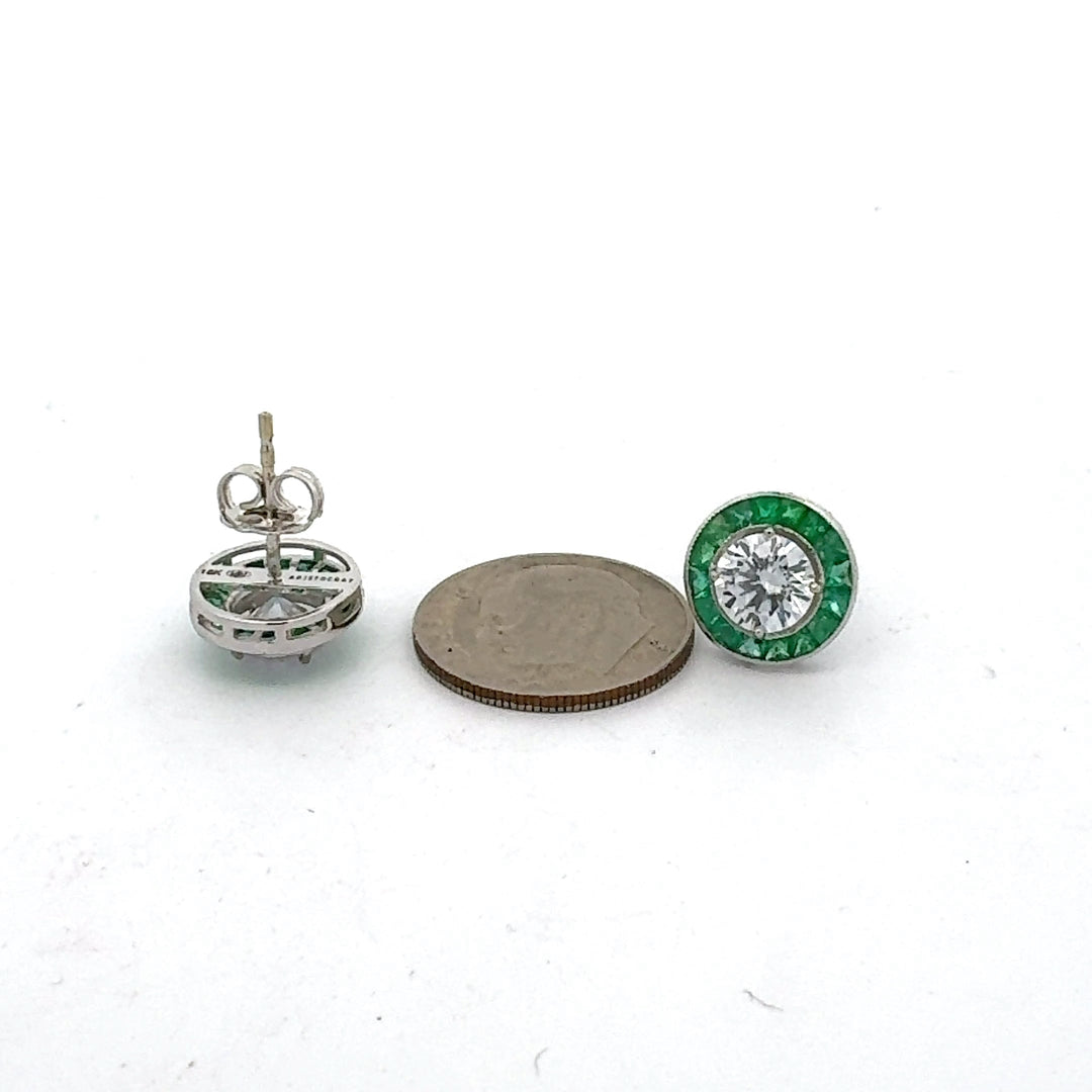 Emerald Earrings 18K White Gold (Center CZ)