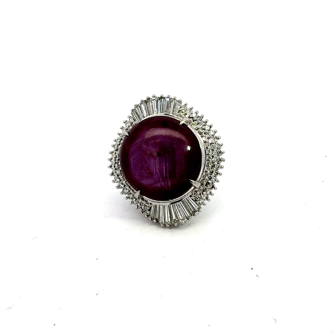 Estate 46.89 ct Star Ruby 3.25 cttw Diamond Platinum Ring 14991