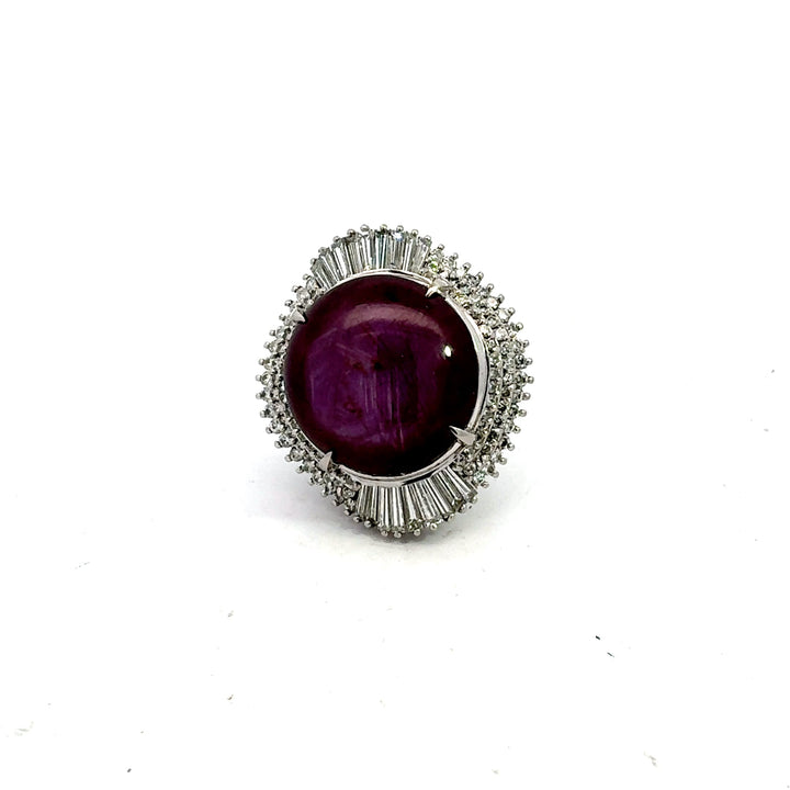 Estate 46.89 ct Star Ruby 3.25 cttw Diamond Platinum Ring 14991