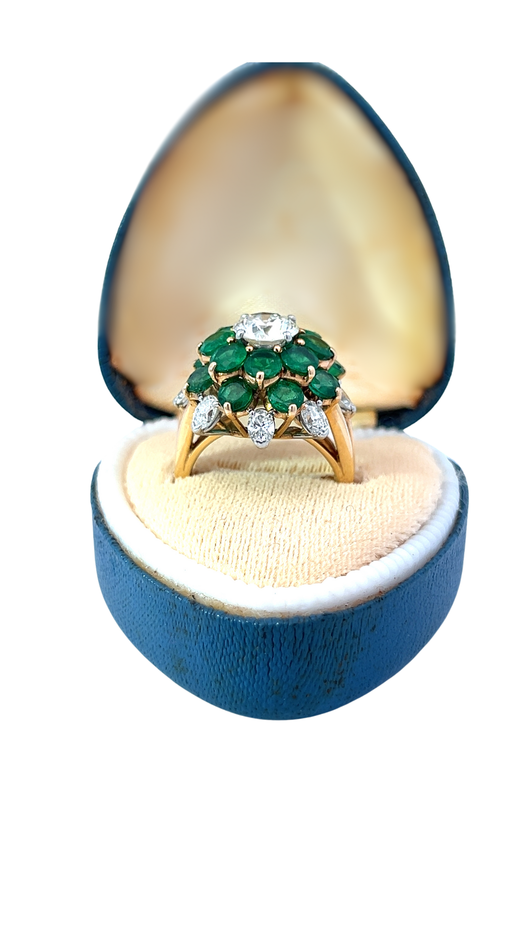Estate Diamond, Emerald, Platinum and 18k Yellow Gold Statement Ring