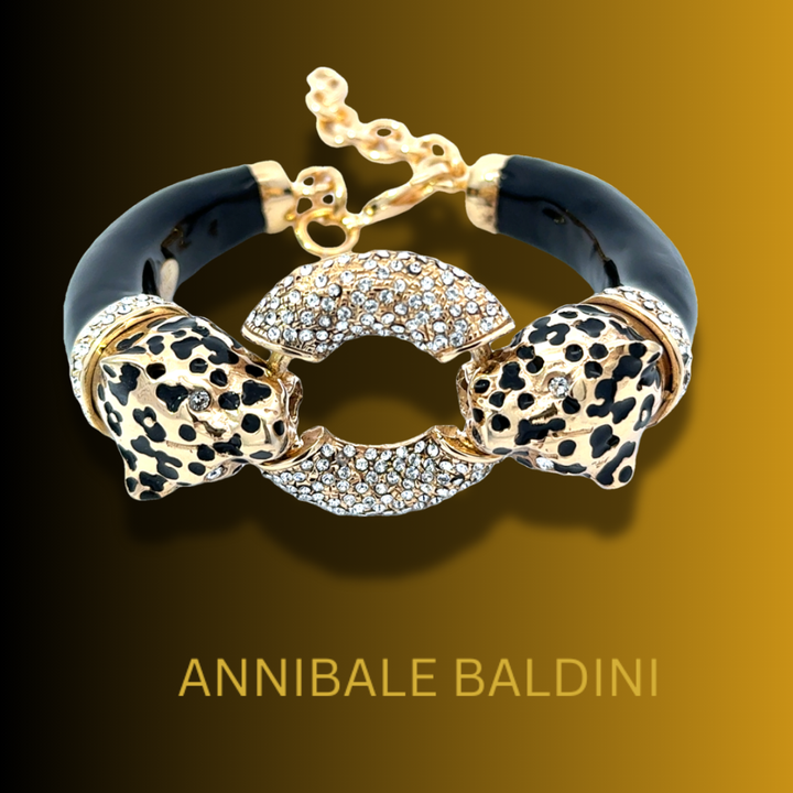 Annibale Baldini Italian Leopard and Swarovski Crystal Statement Bracelet