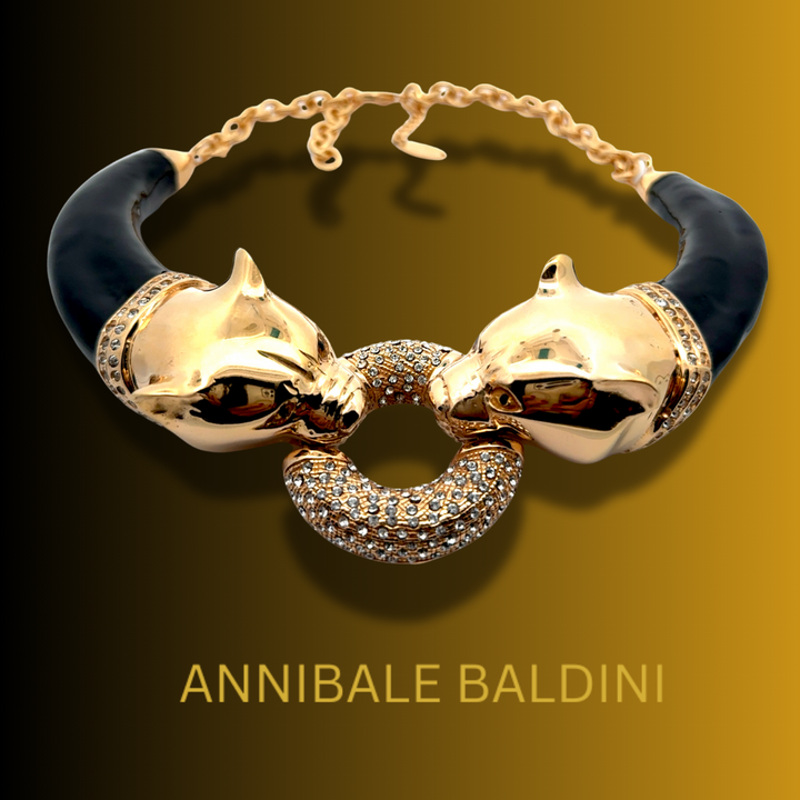Annibale Baldini Italian Panther Swarovski Crystal Statement Necklace