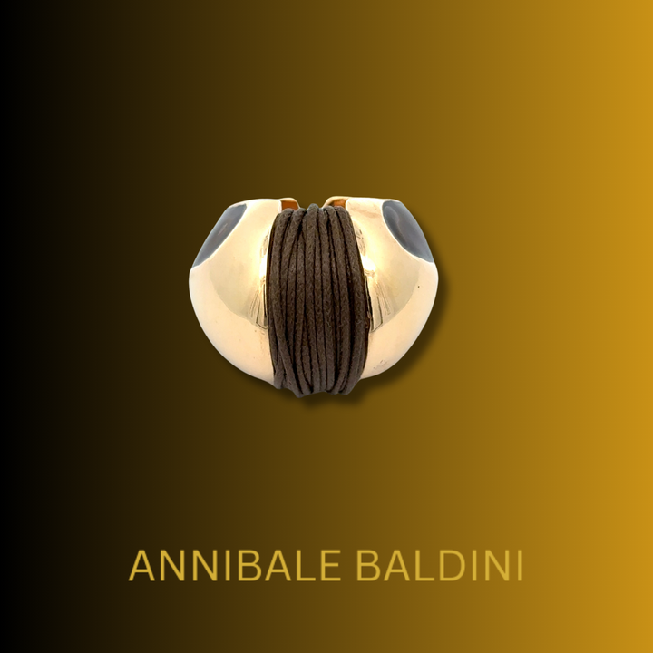 Annibale Baldini Italian Brown Enamel and Leather Statement Ring