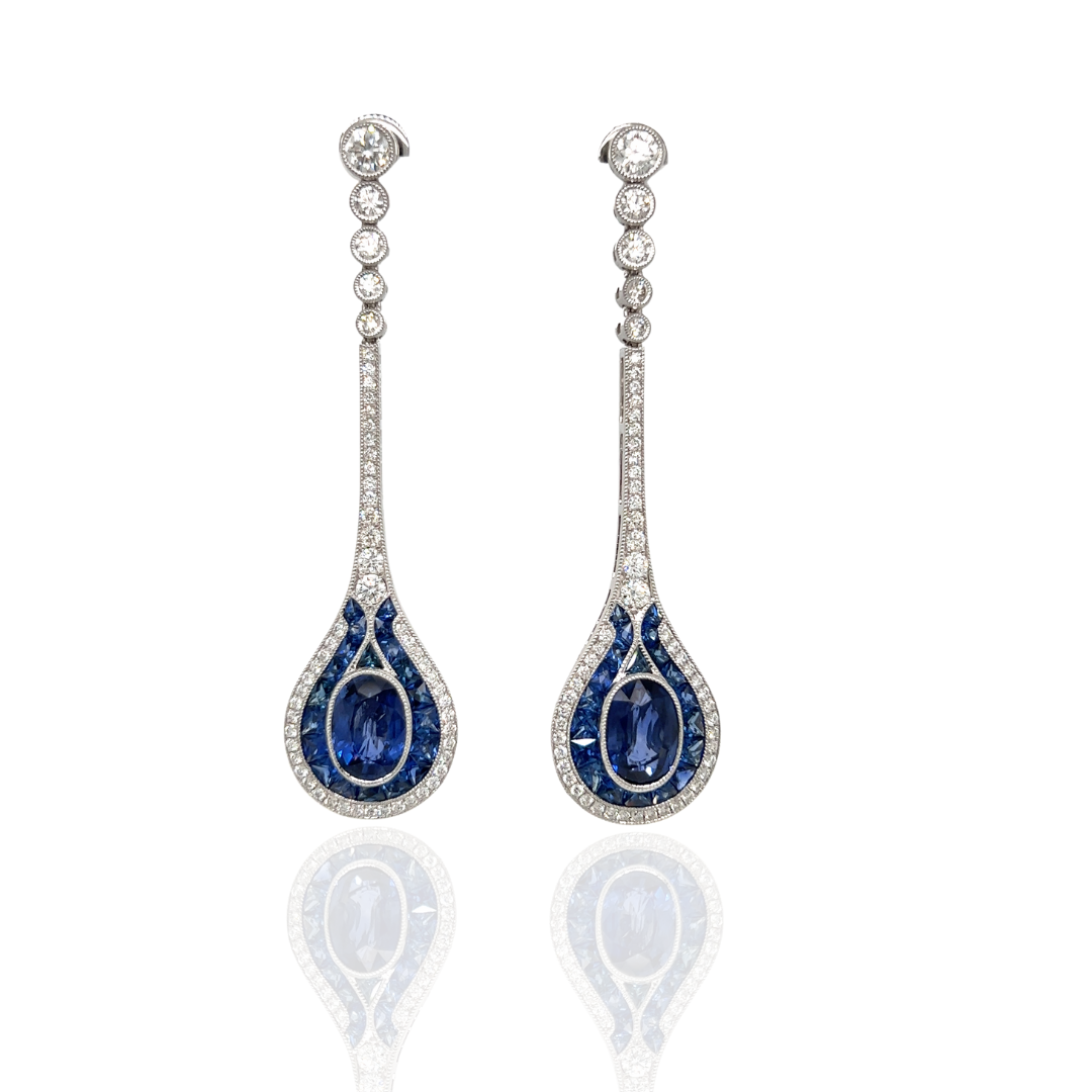 Diamond and Sapphire 18K White Gold Earrings