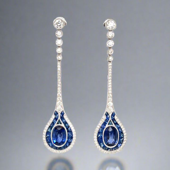 Diamond and Sapphire 18K White Gold Earrings
