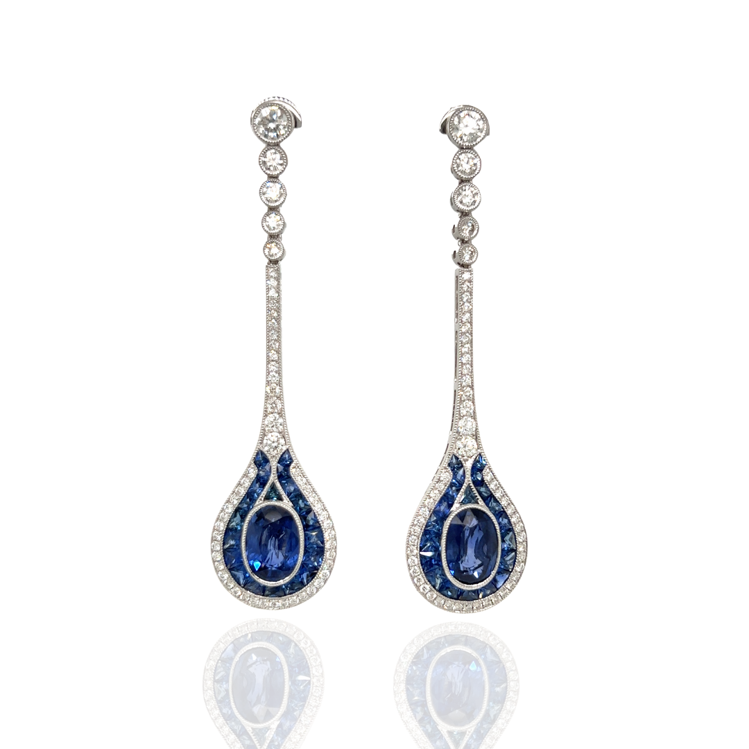 Diamond and Sapphire 18K White Gold Earrings