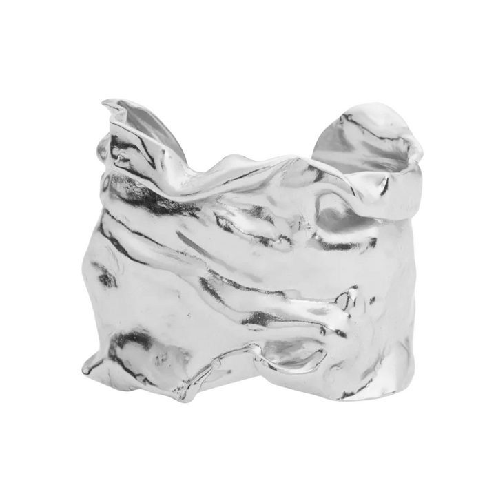 Silver Crinkle Cuff Statement Bangle Bracelet