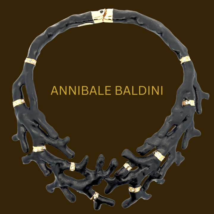 Annibale Baldini Italian Swarovski Crystal and Black Coral Statement Necklace