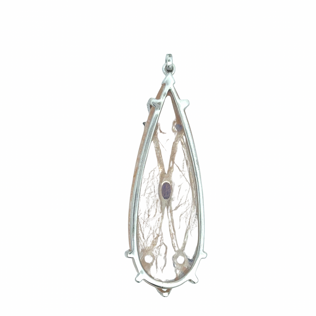 Estate Designer LM Diamond, Tanzanite, Quartz 18Kt White Gold Pendant