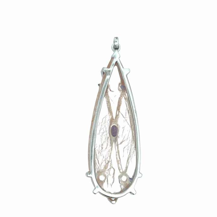 Estate Designer LM Diamond, Tanzanite, Quartz 18Kt White Gold Pendant