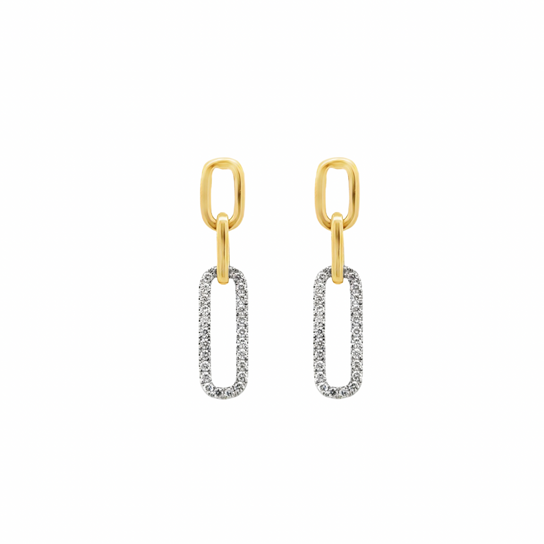 Designer Italian Paper Clip Diamond 14K White & Yellow Gold Earring