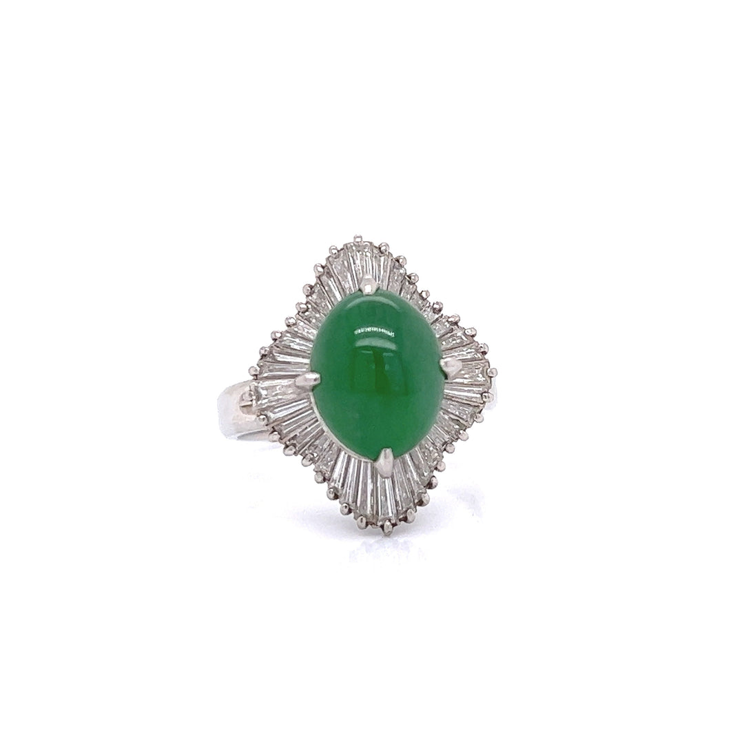 Green Jade & Diamond Platinum Ring