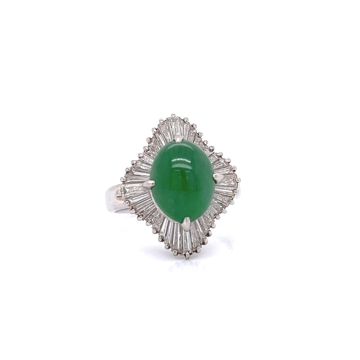 Green Jade & Diamond Platinum Ring