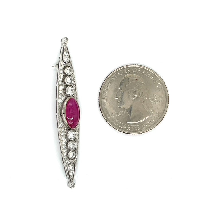 Filigree Ruby and Diamond 14K White Gold Brooch