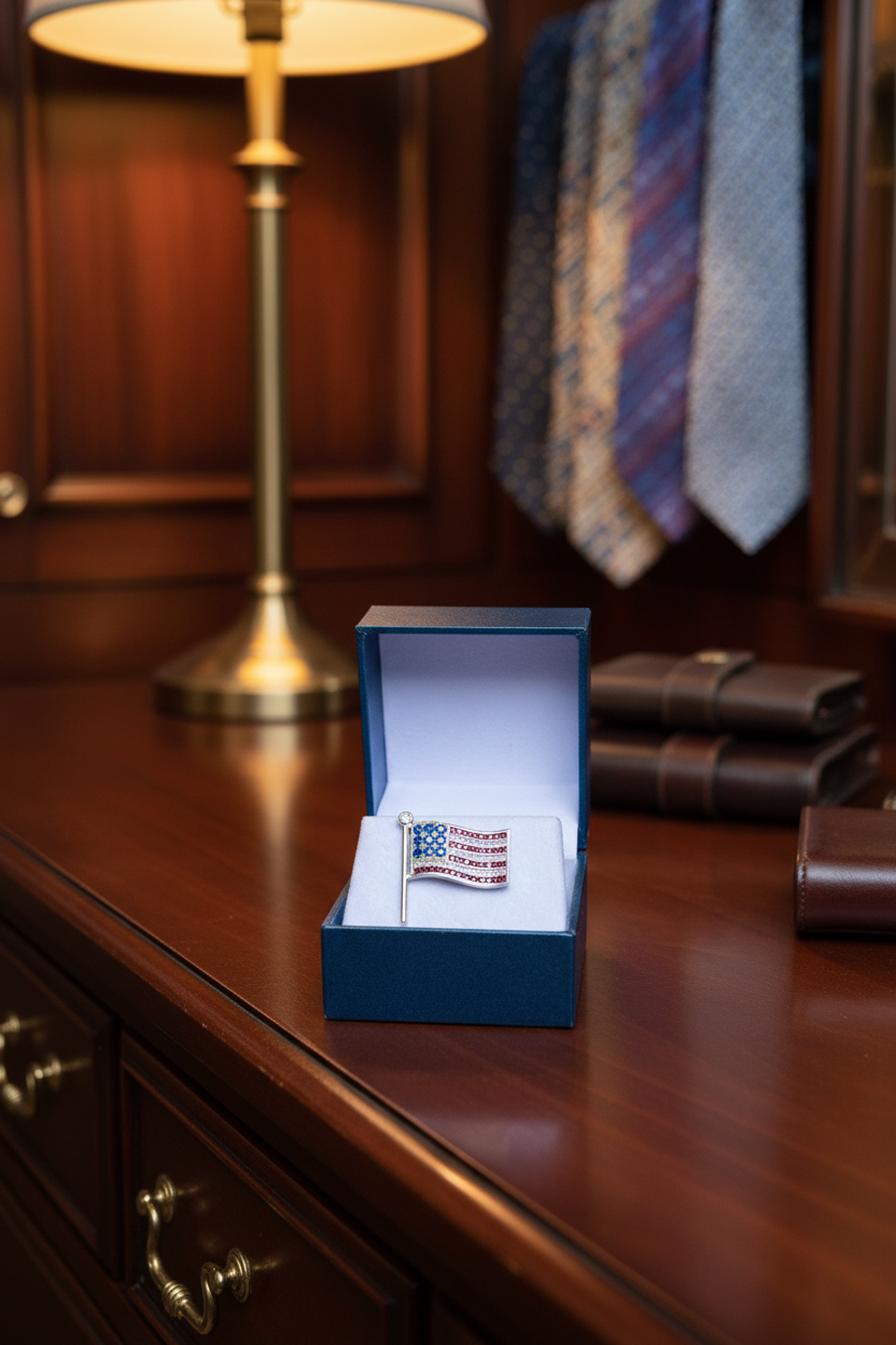 Handcrafted Sterling Silver American Flag Brooch