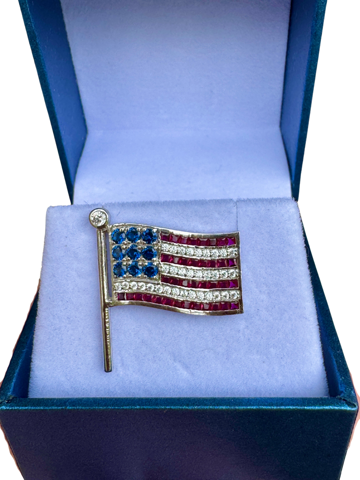 Handcrafted Sterling Silver American Flag Brooch