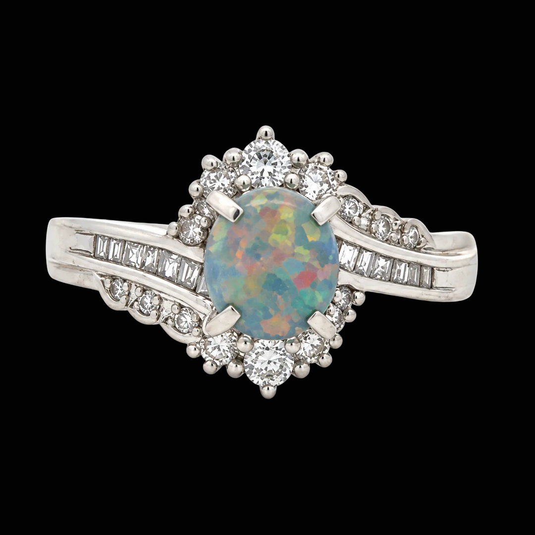 Estate .84ct. Black Opal & Diamond Platinum Ring