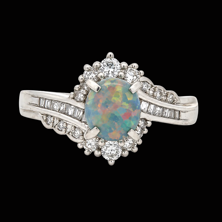 Estate .84ct. Black Opal & Diamond Platinum Ring