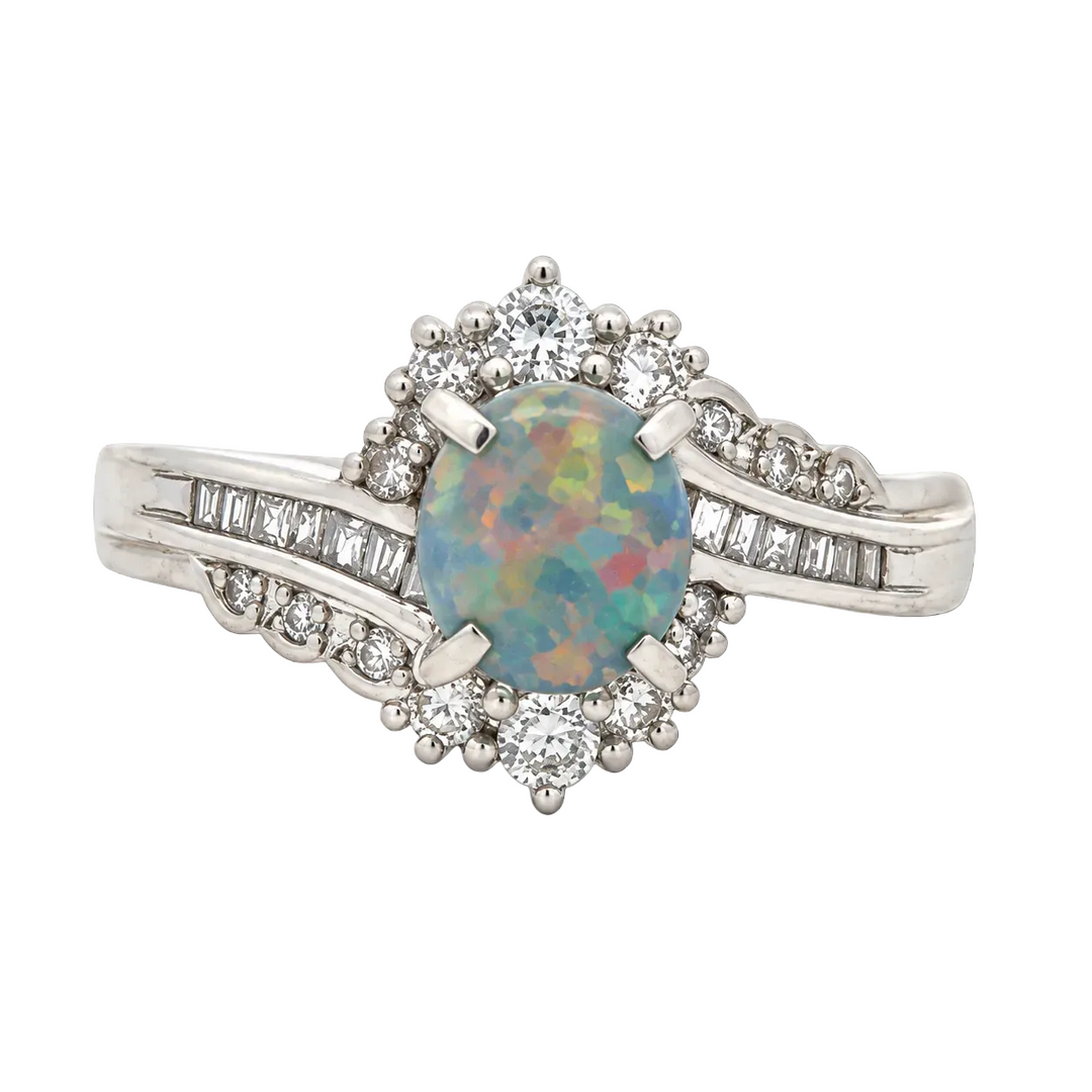 Estate .84ct. Black Opal & Diamond Platinum Ring